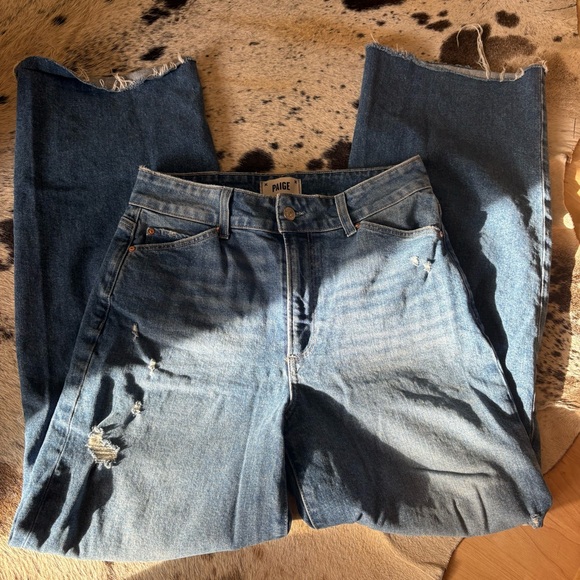 PAIGE Sasha Wide Leg Distressed Jeans Raw Hem Size 29